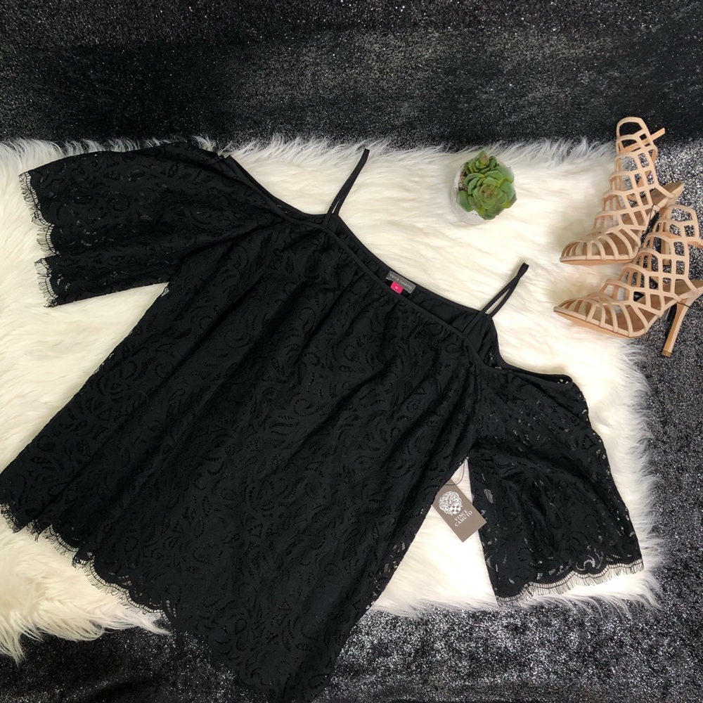 Open shoulder lace top